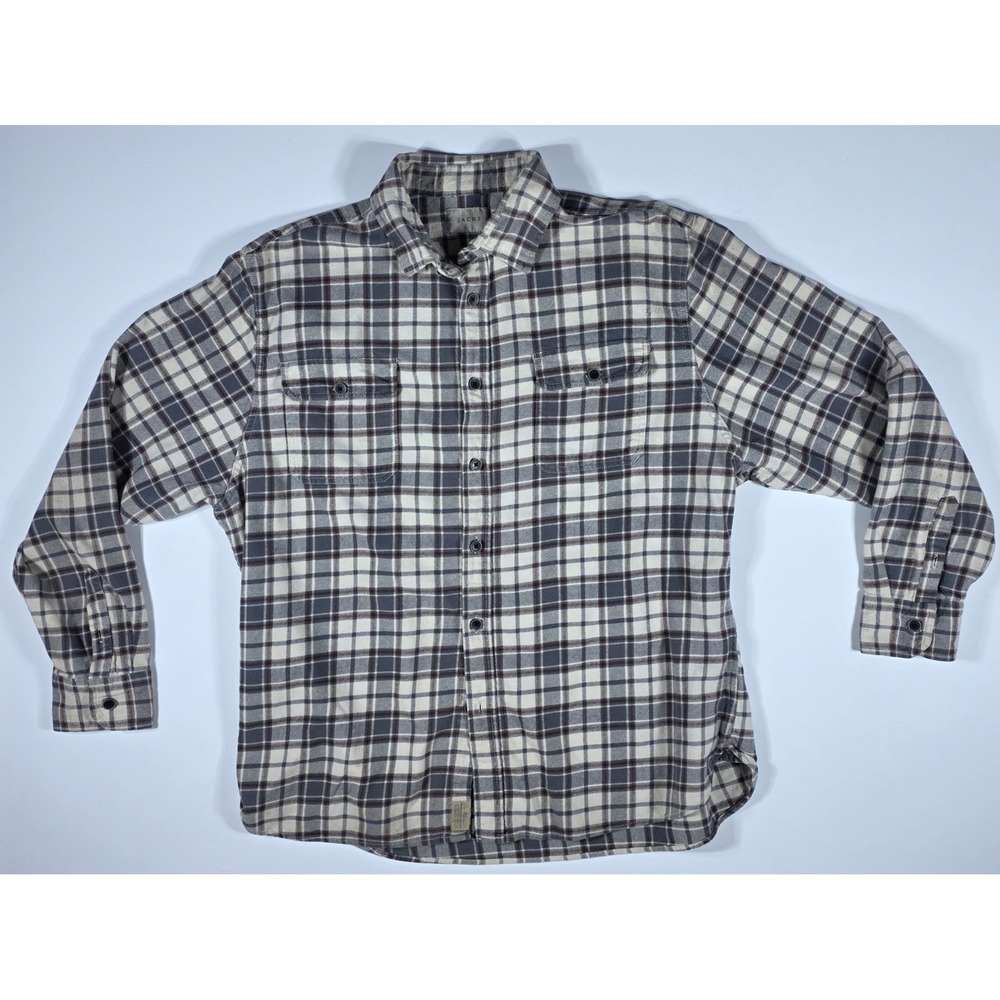 Jachs NY Men's XXL Plaid Flannel Shirt Grey Cream Brown Cotton Button Down